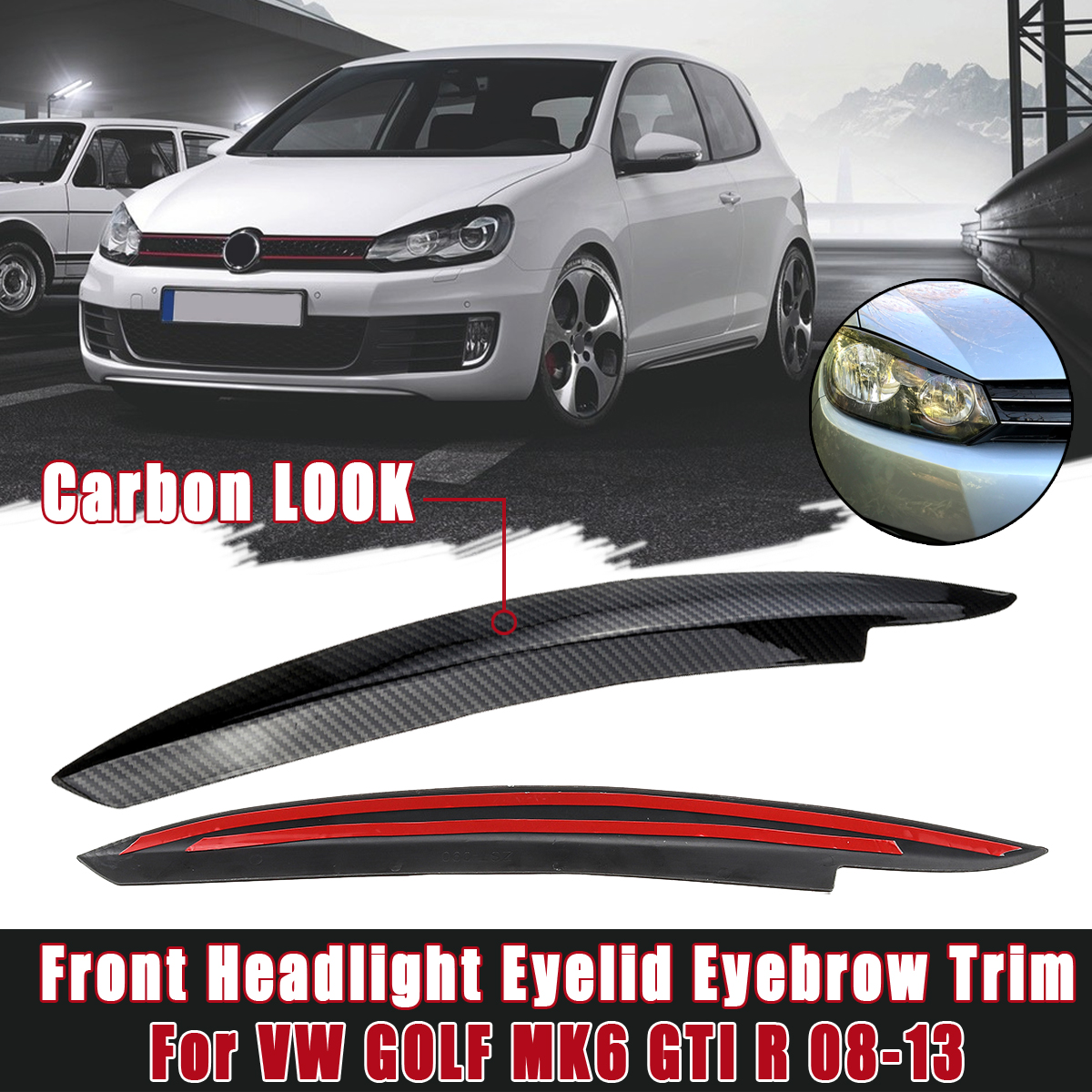 Carbon Look Front Headlight Eyelid Eyebrow Trims For Vw Golf Mk Gti R