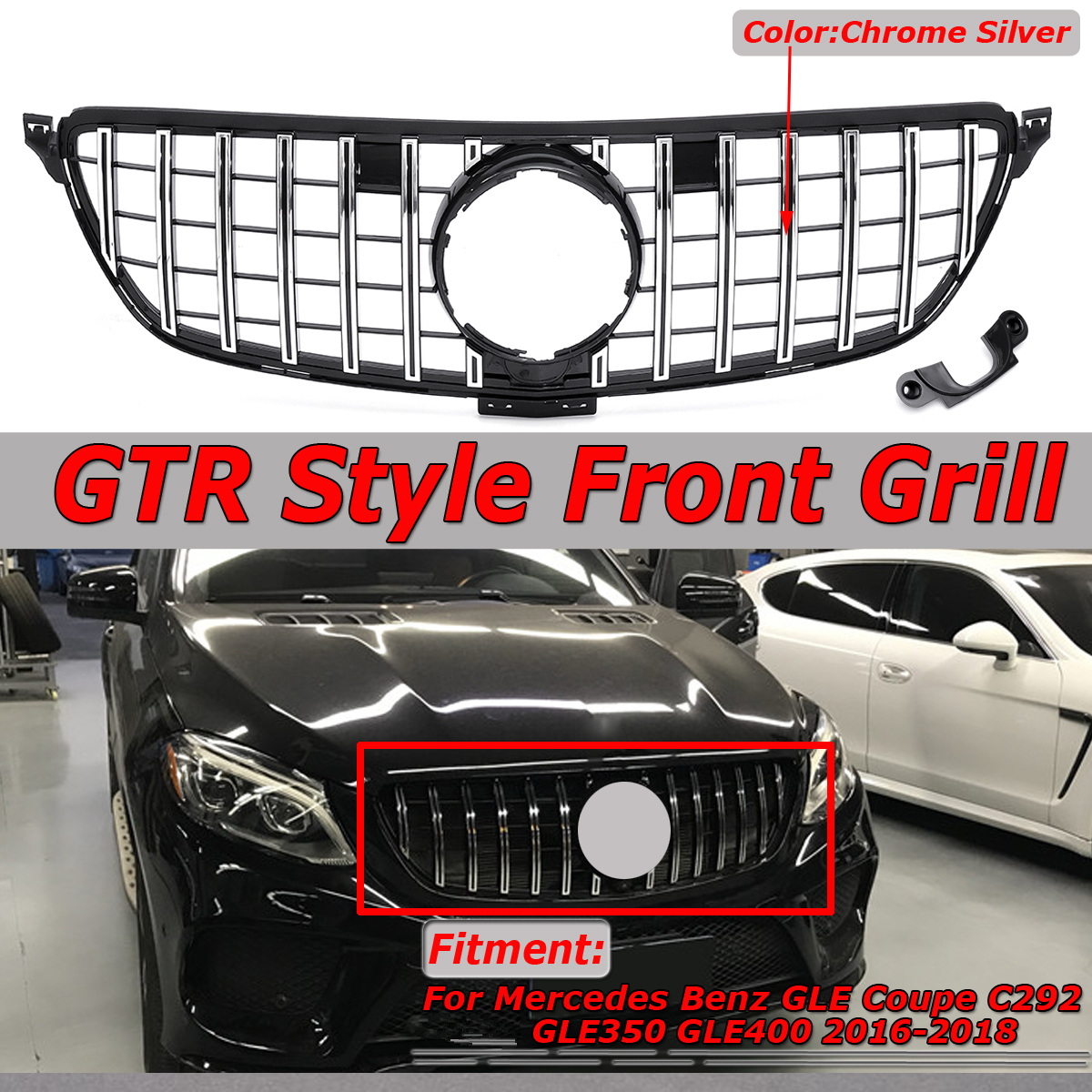 Silver Gt Style Front Grille Grill For Mercedes Benz Gle Coupe W