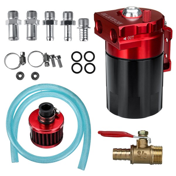 Universal 300mL Oil Catch Tank with Breather Filter Red/Blue For Car Modification