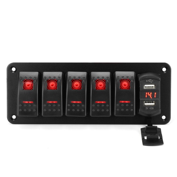 4/5/6 Gang Green Rocker Switch Panel Circuit Breaker LED Waterproof Car Marine