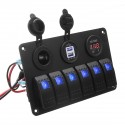 6 Gang LED Rocker Switch Panel Volt Meterr Dual Usb Power Charger Marine Boat RV