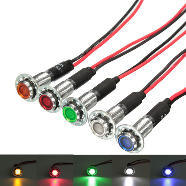 8mm 12V LED Dash Panel Indicator Warning Signal Light Lamp 5 Colors