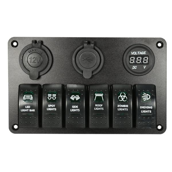 Laser LED Rocker Switch Panel Circuit Breaker USB Charger Socket For Car Boat Marine