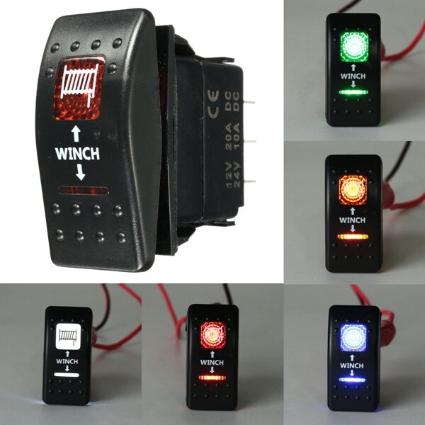 Winch In Winch Out Rocker Switch Dual LED Signal Light For Caravan UTE Marine Boat 7Pin