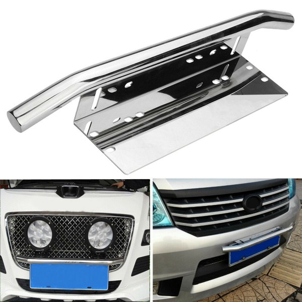 Universal Car Stainless Steel Light Mounting Bracket License Plate Frame Bull Bar Holder Silver