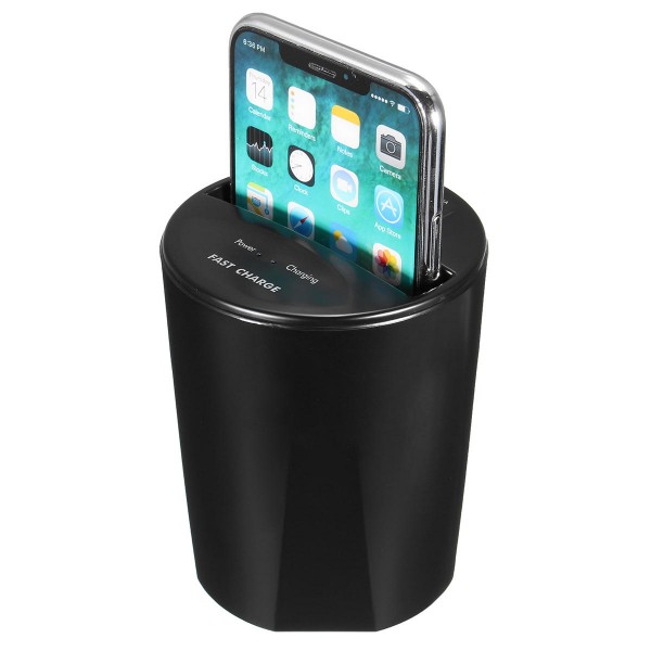 10W Fast Qi Wireless Charger Car Cup Holder USB Output for iPhone X 8 S8
