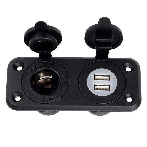 Car Charger DC 12V 24V Dual 5V 2.1A USB Socket Plus 20A Cigarette Lighter Socket Black Color