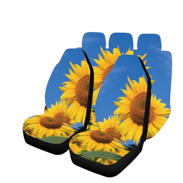 5PCS Universal Car Van Seat Covers Sunflower Printed Front Rear Protection Mats