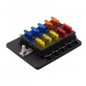 CS-579B3 10 Way Blade Fuse Box Holder with LED Warning Light for Car Marine Trike 12V 24V