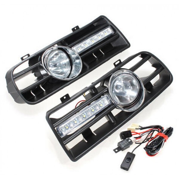 Car Front Bumper Grille Fog Lights DRL Driving Lamp with Switch and Harness for VW Golf MK4 1997-2006