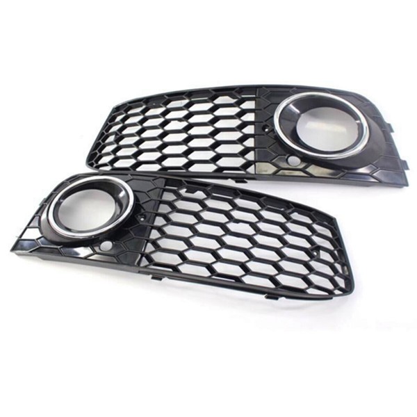 Pair Glossy Black Front Bumper Fog Light Grille Grill Cover For Audi A4 B8 RS4 style 2009-2012