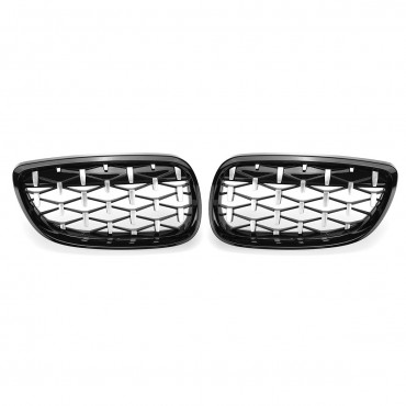 2PCS Front Grille Grill Black&Chrome Diamond Style For BMW 3 Series E90 E92 E93