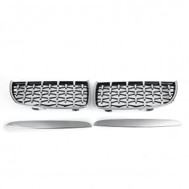 Pair Chrome Front Kidney Grilles Upper Hood Eyelids Diamond Meteor Style For BMW 3-Series E90 E91 2005-2008