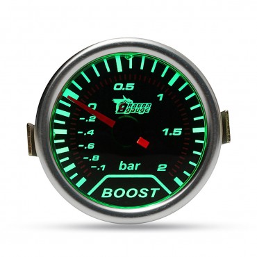 Chrome Ring 52mm 2 Inch Green LED BAR Turbo Pressure Boost Gauge Smoked Dial Face Vacuum Pipe