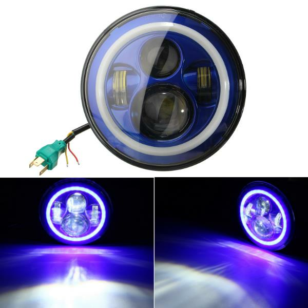 7inch 6000K LED Hi-Lo Beam Headlight Halo Angle Eyes White DRL Blue Turn Light For Jeep Wrangler