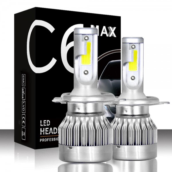 C6MAX 72W Car COB LED Headlights Bulb Fog Light H1 H4 H7 H8/H9/H11 9005 9006 9012 H13 7600LM 6000K White Upgraded From C6