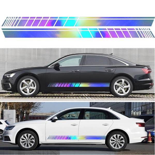 2Pcs Car Side Body Vinyl Decal Stickers Stripe Laser Decals Graphics Universal