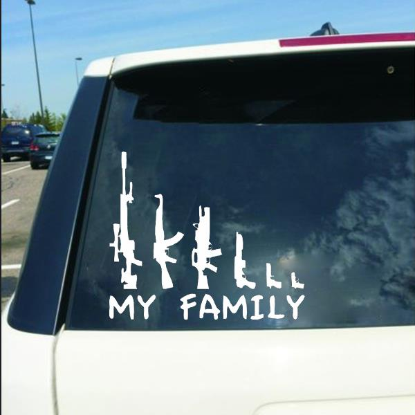 Car Sticker MY FAMILY Gun Decals Vehicle Truck Bumper Window Wall Mirror Decoration