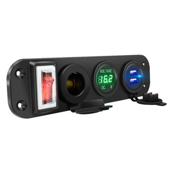 4 in 1 USB Lighter Digital Voltmeter Dual USB Power Charger 12V Power Socket Waterproof Dustproof With Rocker Switch Car Boat Motorcycle