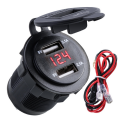 4.2A Waterproof Car 2 Port Dual USB Charger Socket Power Outlet with Voltmeter LED Light for 12-24V Car Boat Marine ATV Motorcycle