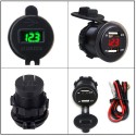 4.2A Waterproof Car 2 Port Dual USB Charger Socket Power Outlet with Voltmeter LED Light for 12-24V Car Boat Marine ATV Motorcycle