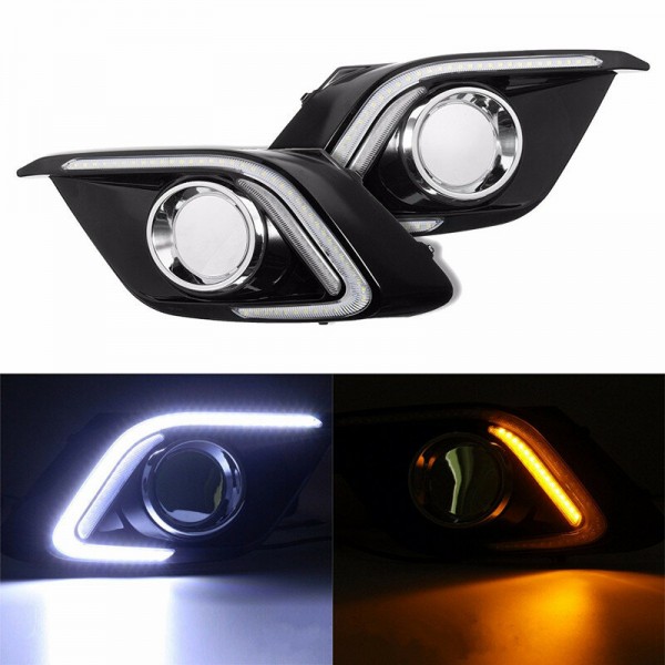 For Mazda 3 Axela 2014-2015 White LED Daytime Running Fog Light DRL Yellow Turn Signal