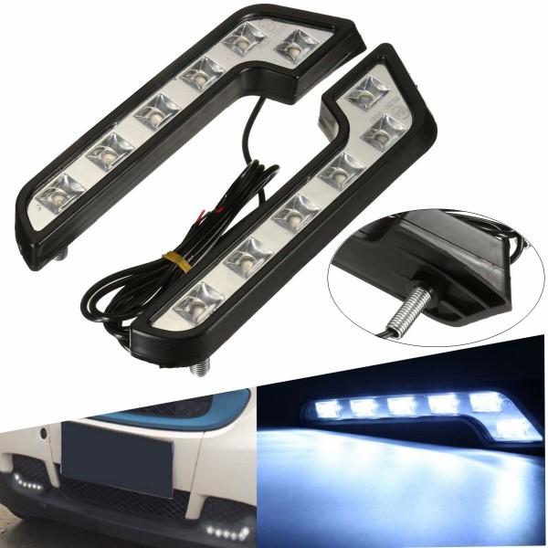 Pair 12V 5W L Shaped White Car VAN Driving Lamp LED DRL Daytime Running Fog Light