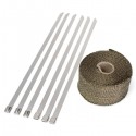 50mmx5m Exhaust Heat Wrap Insulation Pipe Tape Titanium Glass Fiber With 6 Stainless Ties