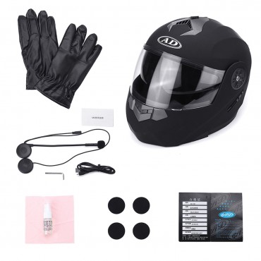 Motorcycle Dual Visor Full Face Helmet With/Without bluetooth Music Headset Gloves