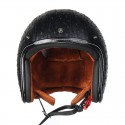 Open Face 3/4 Motorcycle Helmet Retro Vintage PU Leather Adult Black Brown