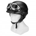 Retro Matt Black Motorcycle Half Face Helmet Biker Scooter With Sun Visor UV Goggles Cafe Racer