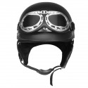 Retro Matt Black Motorcycle Half Face Helmet Biker Scooter With Sun Visor UV Goggles Cafe Racer