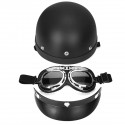 Retro Matt Black Motorcycle Half Face Helmet Biker Scooter With Sun Visor UV Goggles Cafe Racer