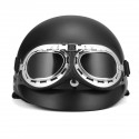 Retro Matt Black Motorcycle Half Face Helmet Biker Scooter With Sun Visor UV Goggles Cafe Racer