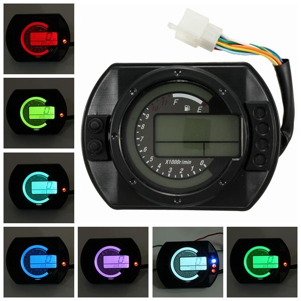 Motorcycle KMH LCD Digital Odometer Speedometer Tachometer With 7 Colors Background