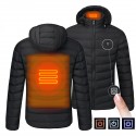 S/M/4XL Mens USB Heated Warm Back Cervical Spine Hooded Winter Jacket Motorcycle Skiing Riding Coat