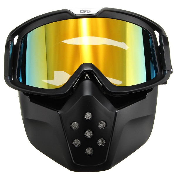 Motorcycle Helmet Yellow Lens Detachable Goggles Modular Face Mask Shield