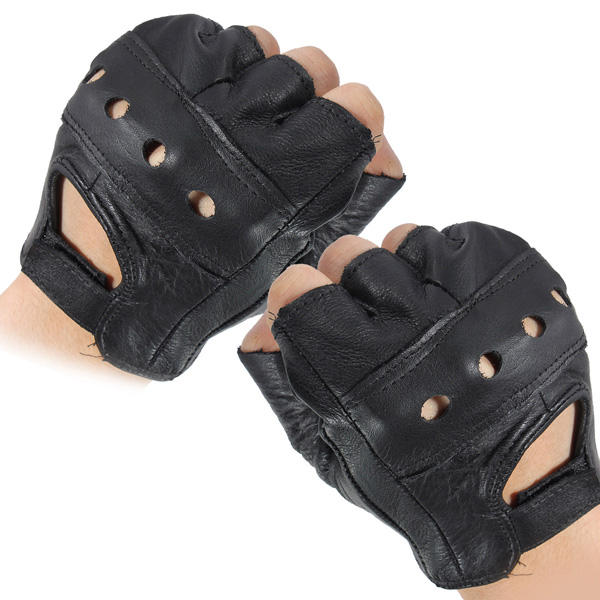 Medium Fingerless Leather Motorcycle Glove Vented Cowhide Multi-use