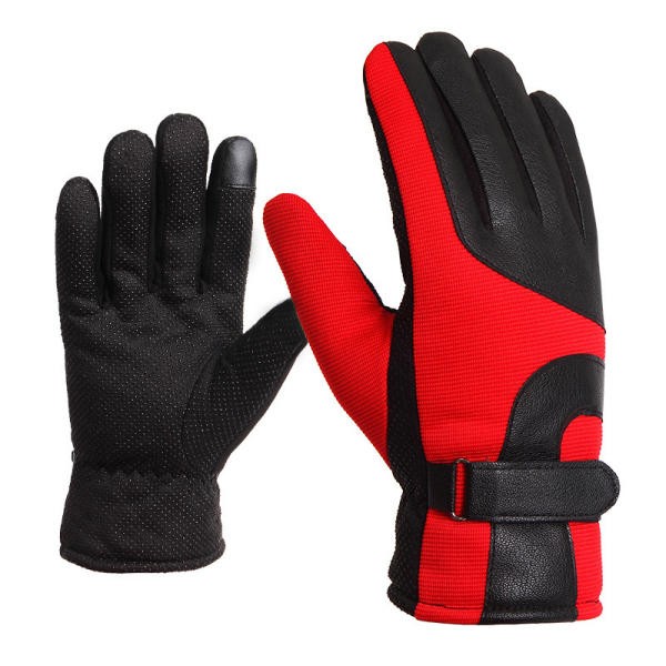 Motorcycle Leather Gloves Touch Screen Winter Warm Waterproof Red Blue Black Grey