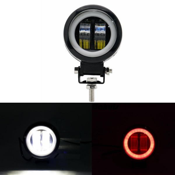 3inch 12/24V 6500K 20W Round LED Work Light Red+White With Angel Eyes Lights Spot Fog light For Car Boat Motorcycle