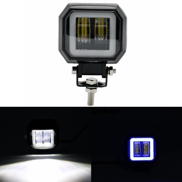 3inch 12/24V 6500K 20W Square LED Work Light Blue + White With Angel Eyes Lights Spot Fog light For Car Boat Motorcycle