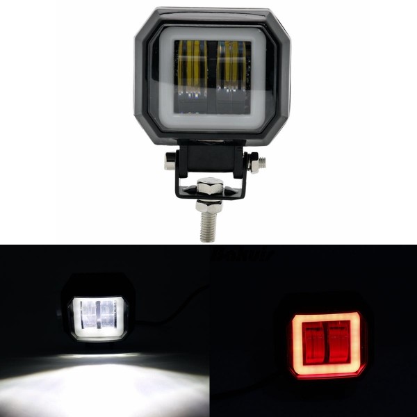 3inch 12/24V 6500K 20W Square LED Work Light Red + White With Angel Eyes Lights Spot Fog light For Car Boat Motorcycle