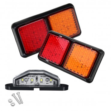 2PCS 12V 72LED Truck Stop Tail Rear Lights Turn Signal Lamp + License Plate Light Kit