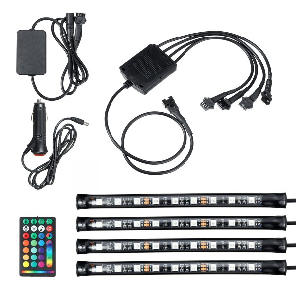 4PCS 9LED RGB Strip Lights Underglow Underbody Remote Control Decorative Floor Atmosphere Strip Interior Lamp