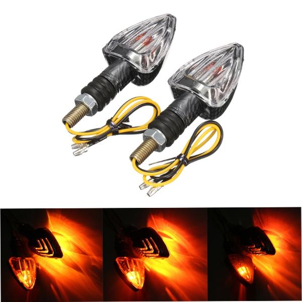 2X Motorcycle Turn Signal Lamp Motor Bike E-marked Carbon Mini Arrow Indicators Light Bulb 12V