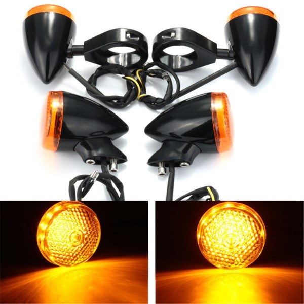 2pcs Front 2pcs Rear Motorcycle LED Turn Signal Light 41mm Fork Clamp For Harley