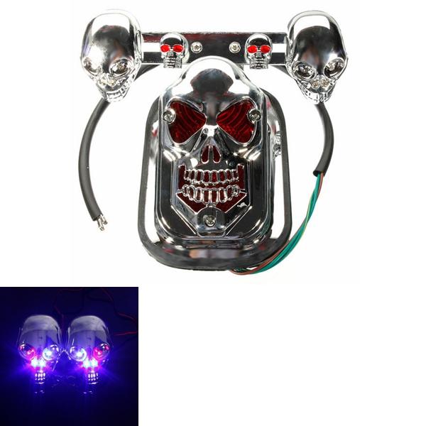 Motorcycle Quad ATV Turn Signal Rear Brake Tail Light Chrome Skull