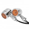 Pair Chrome Motorcycle Grill Bullet LED Turn Signal Lights Indicator Lamps