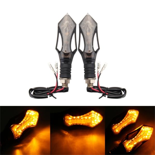 Pair Of 12V Motorcycle LED Turn Signal Blinker Yellow Light 8mm Mounting