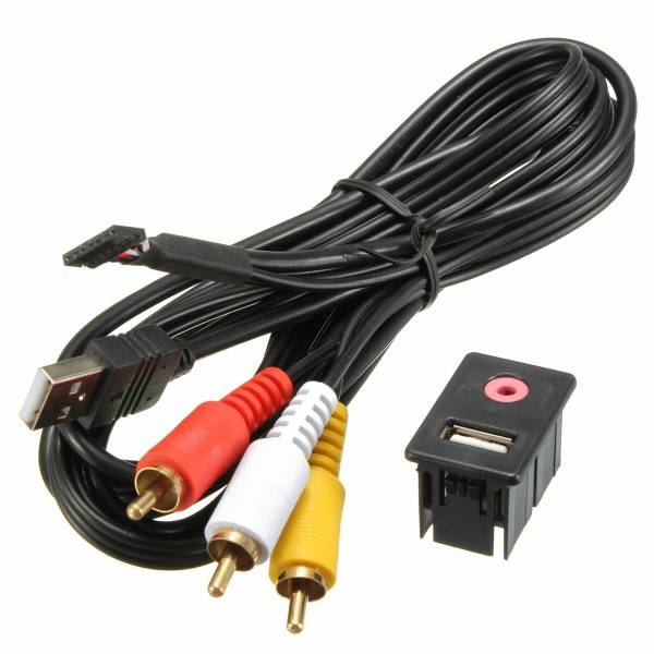 Universal Car Audio 3.5mm 3 RCA AUX USB Male Dash Flush Mount Adapter